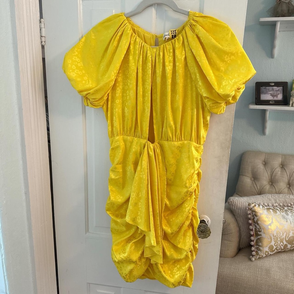 For Love & Lemons Yellow Satin Mini Dress, size small